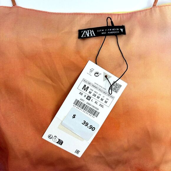 NWT Zara Asymmetric Purple Pink Ombre Print Top Spaghetti Straps Women’s Medium - Picture 10 of 13